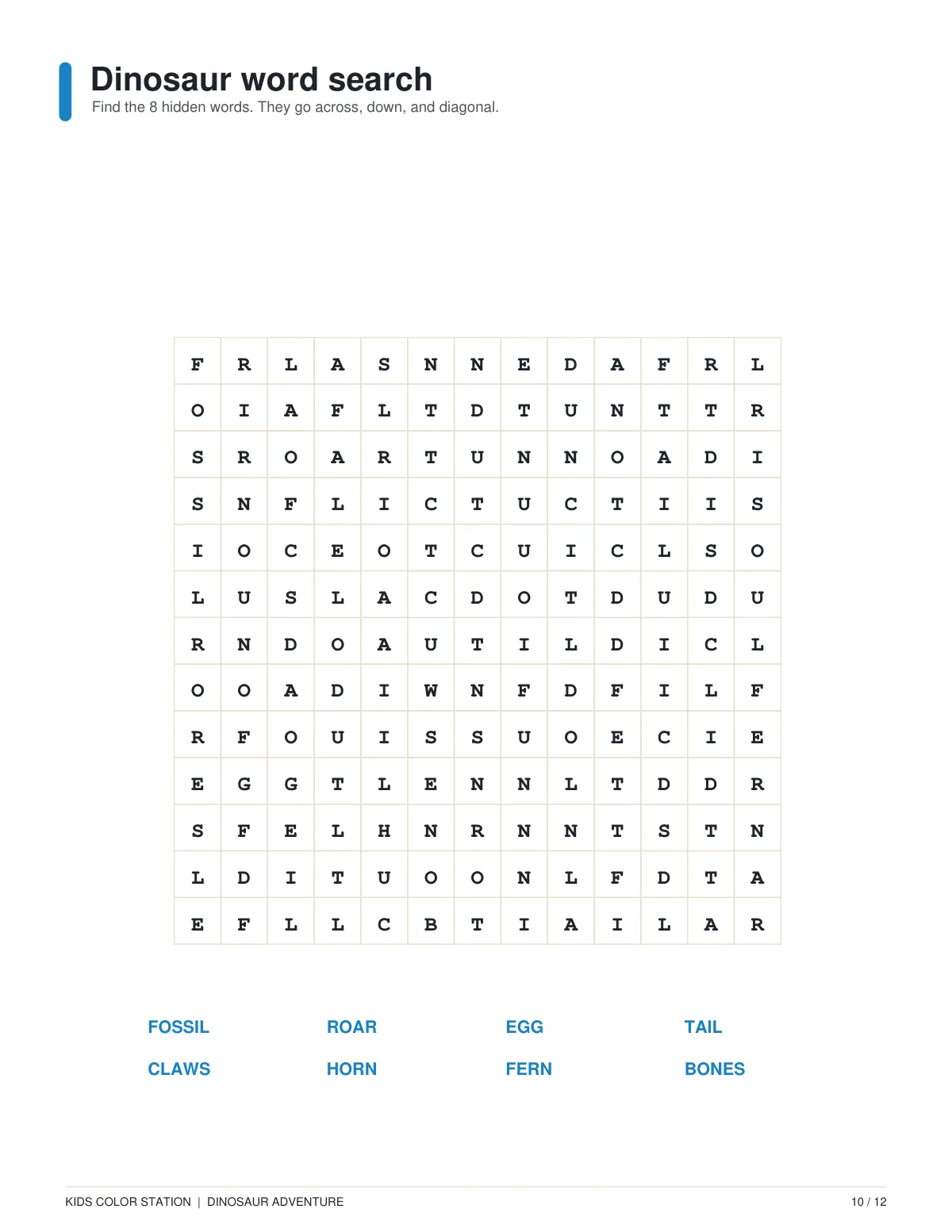 Dinosaur word search — page 10 of 12