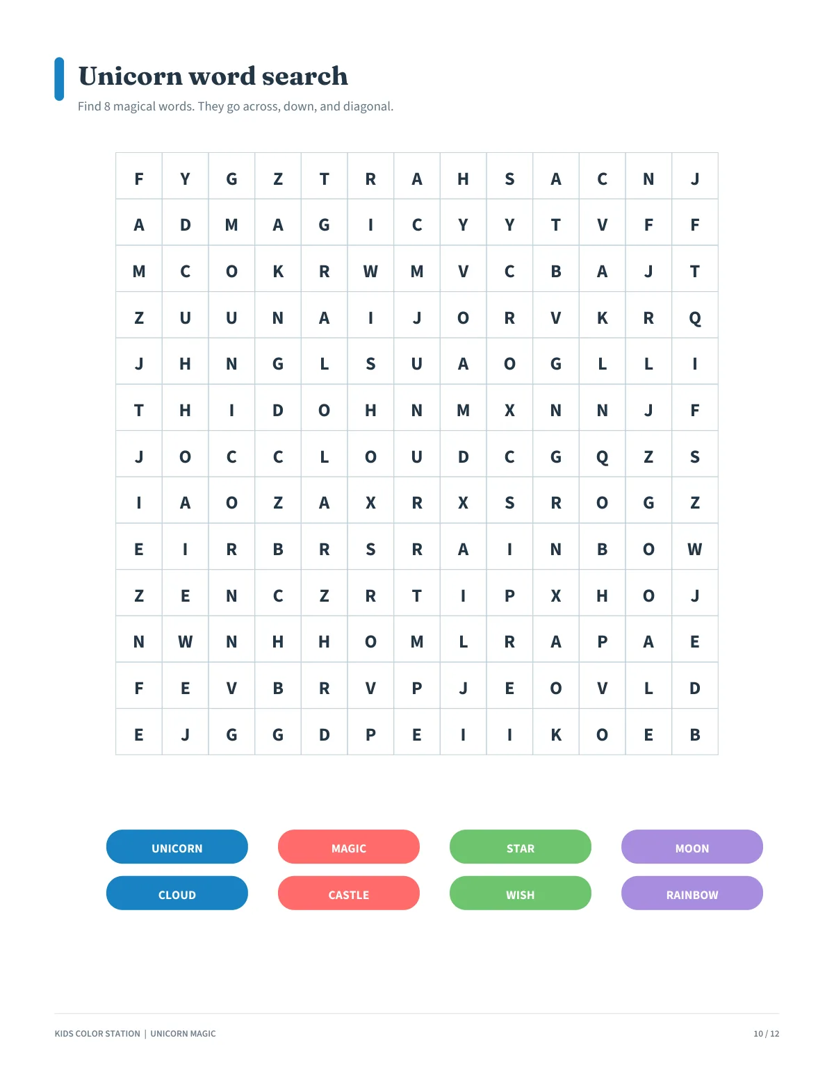 Unicorn word search — page 10 of 12