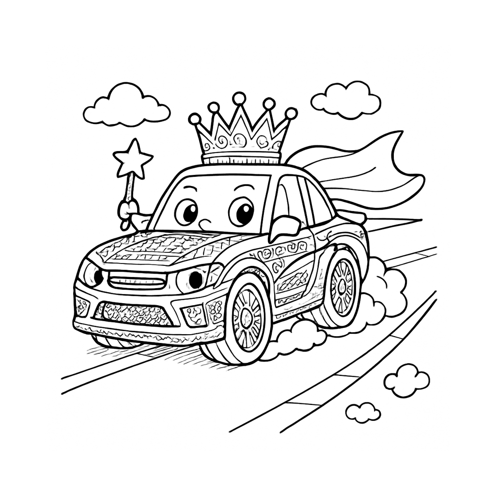 Black and white coloring page of drifting car