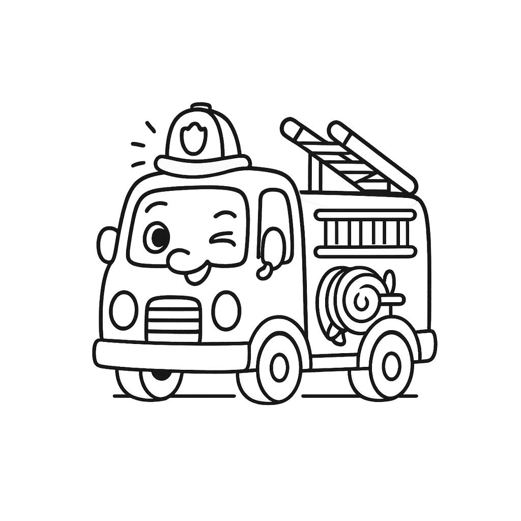 Black and white coloring page of fire truck