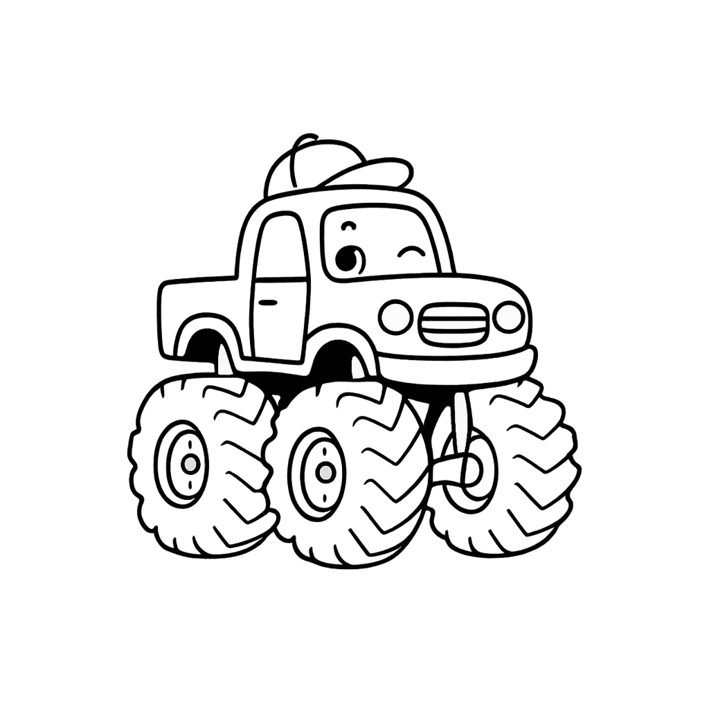 Black and white coloring page of monster truck
