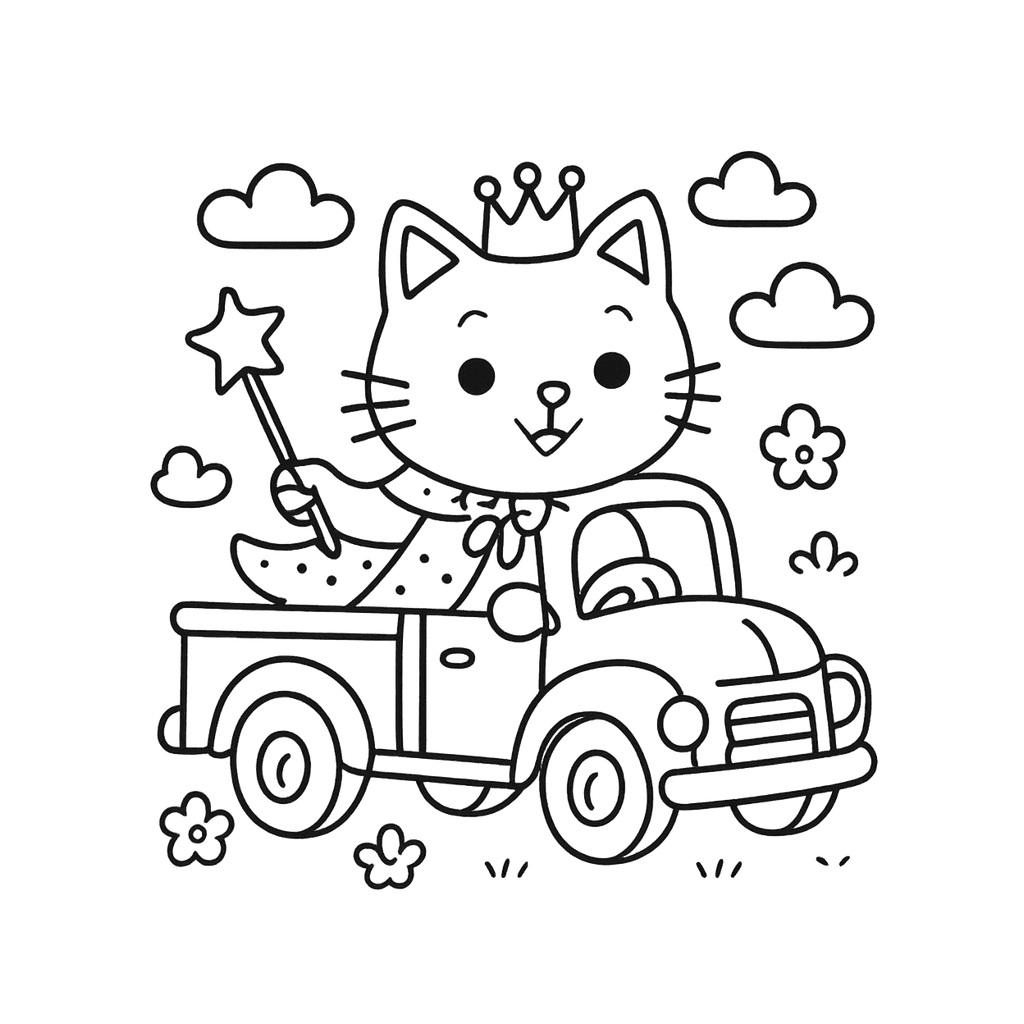 Black and white coloring page of pickup truck