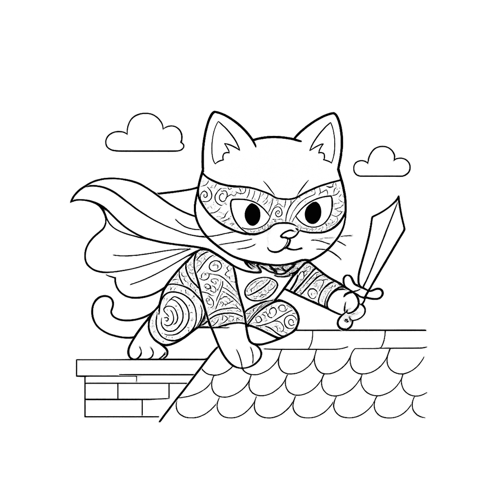 Black and white coloring page of superhero landing pose