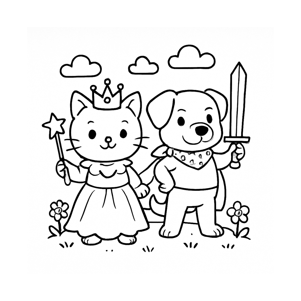 Black and white coloring page of hero team of two characters