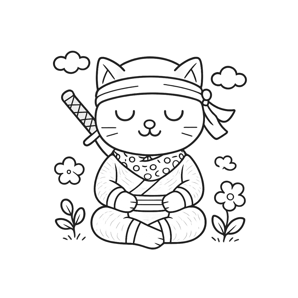 Black and white coloring page of peaceful ninja