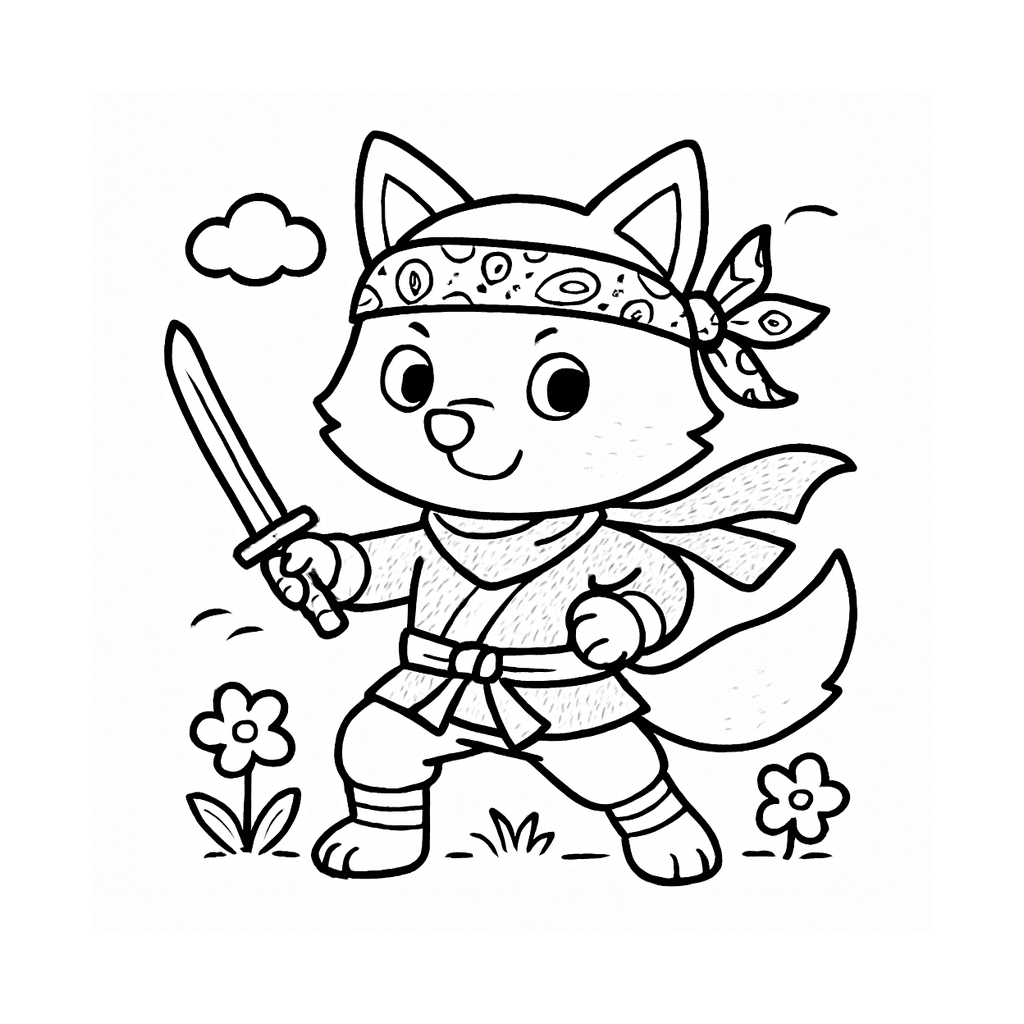 Black and white coloring page of training ninja