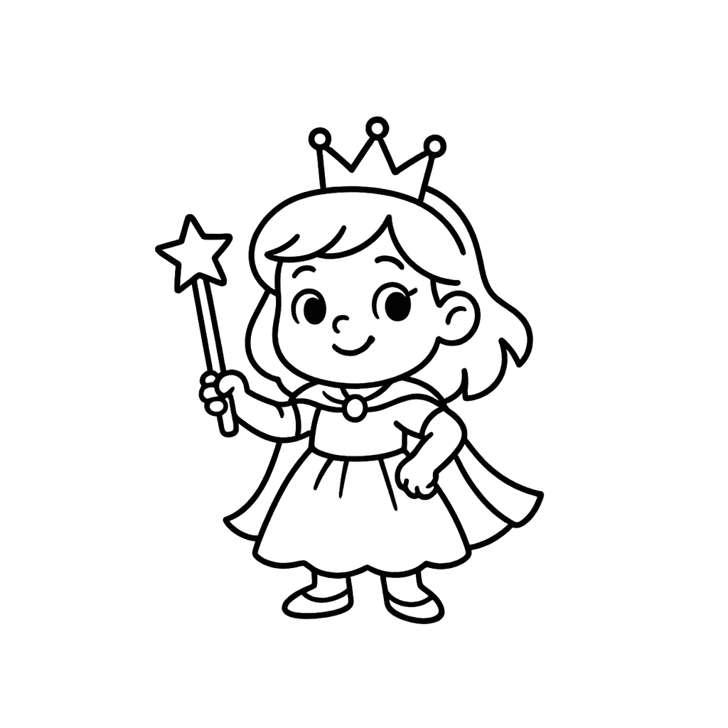 Black and white coloring page of brave princess