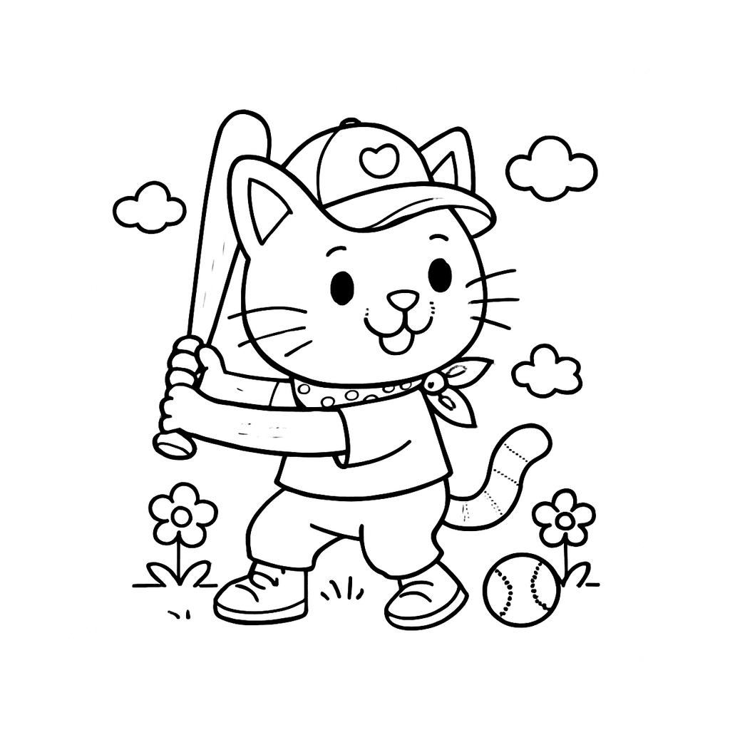 Black and white coloring page of baseball batter