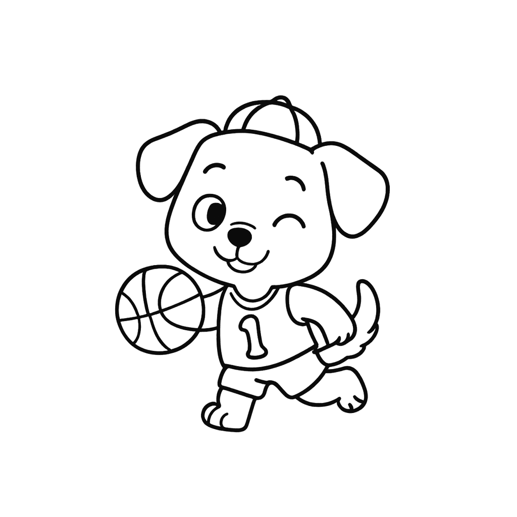 Black and white coloring page of basketball player