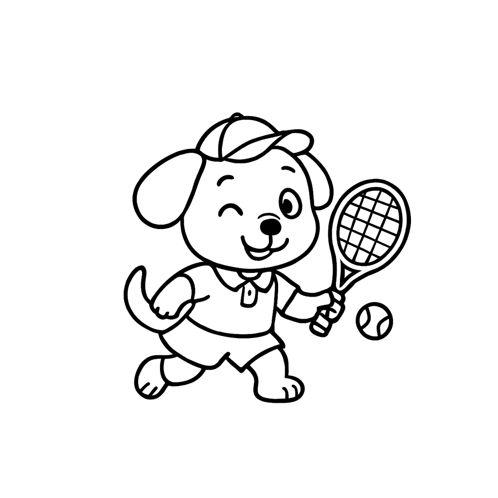 Black and white coloring page of tennis player