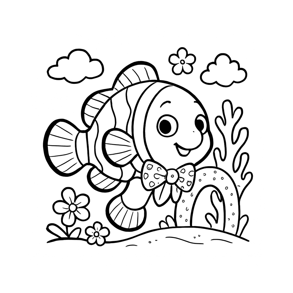 Black and white coloring page of clownfish