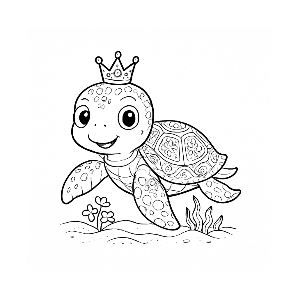 Black and white coloring page of sea turtle
