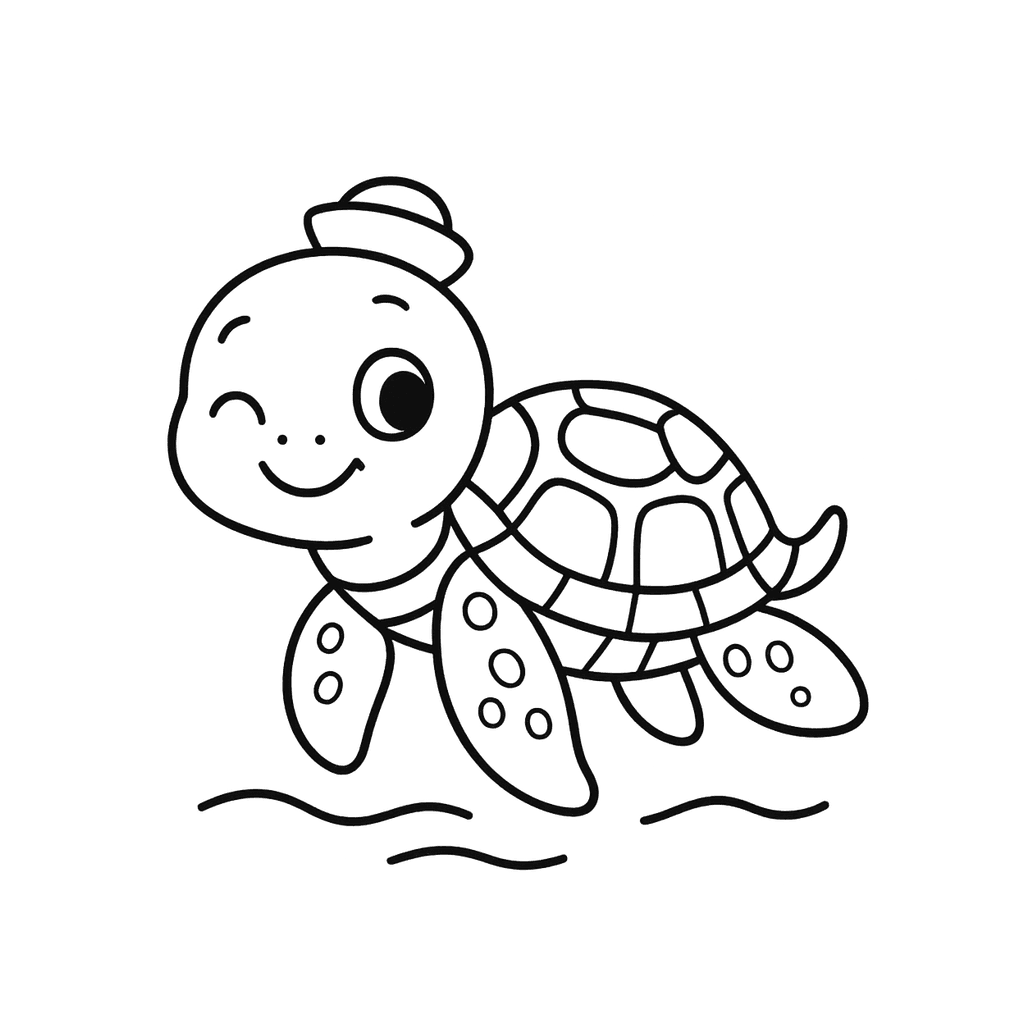 Black and white coloring page of sea turtle