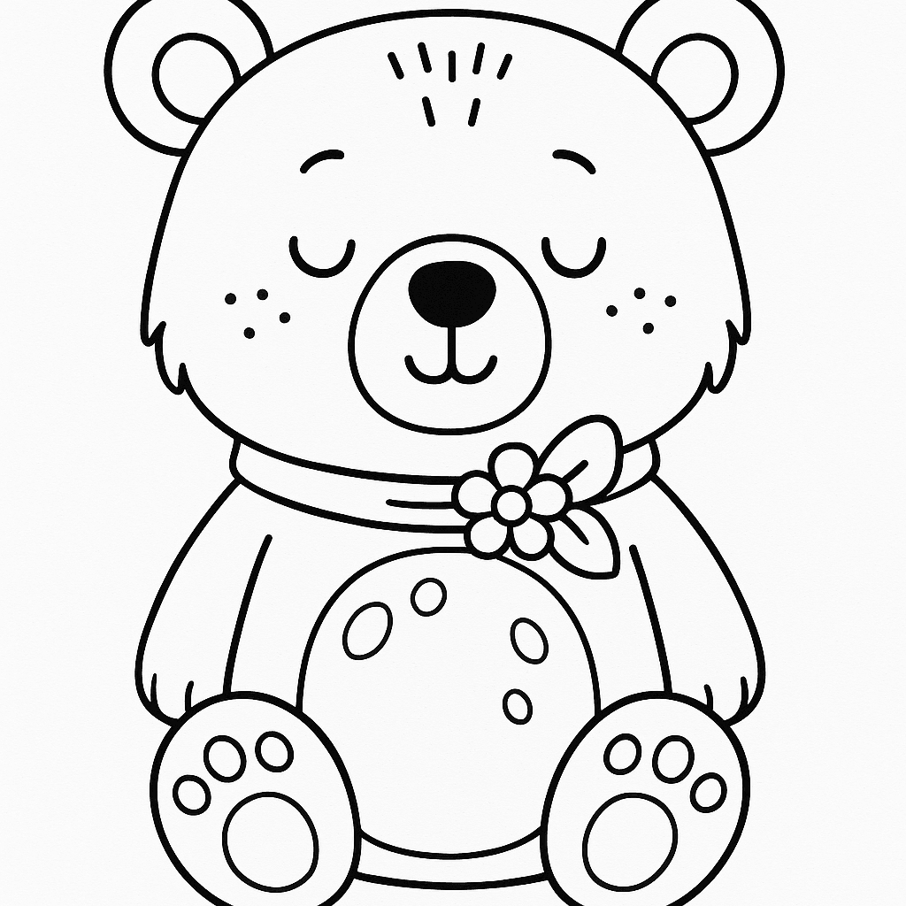 Black and white coloring page of calm and peaceful bear