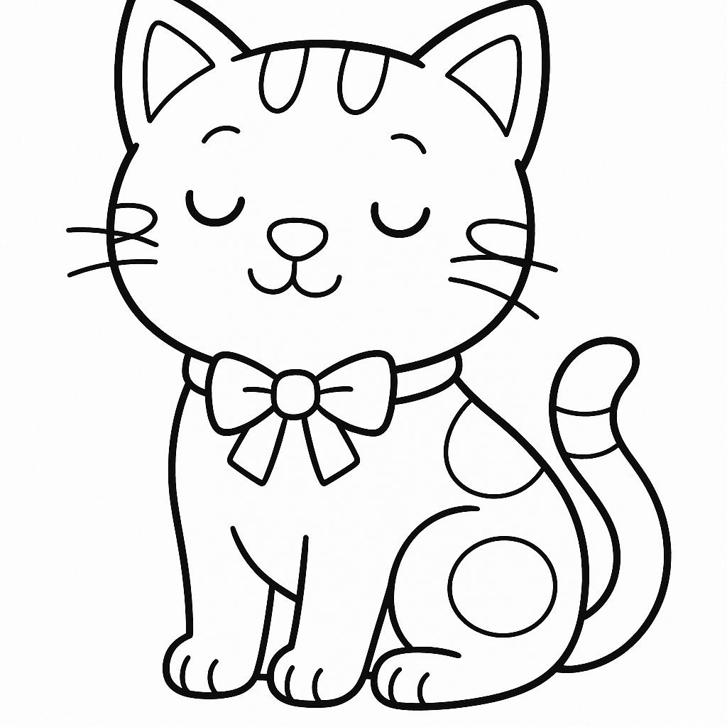 Black and white coloring page of calm and peaceful cat