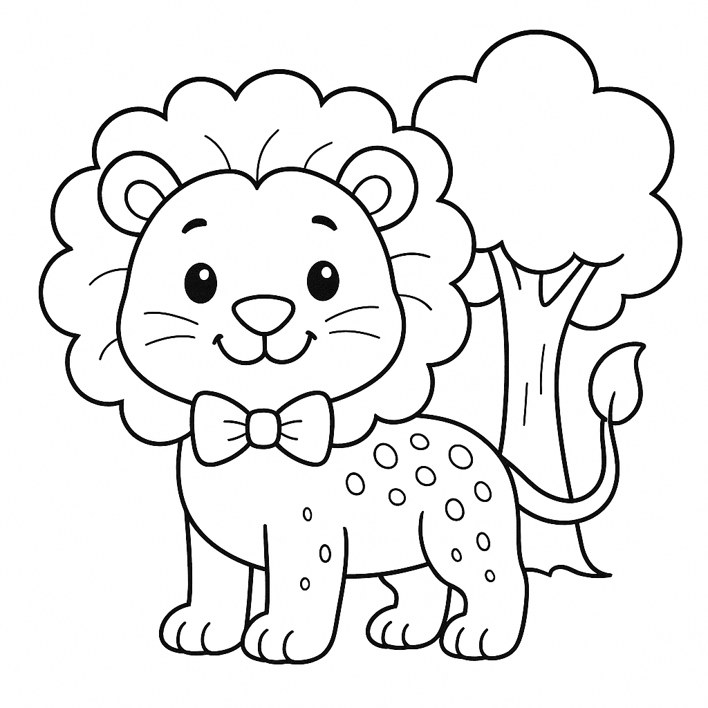 Black and white coloring page of happy and friendly lion