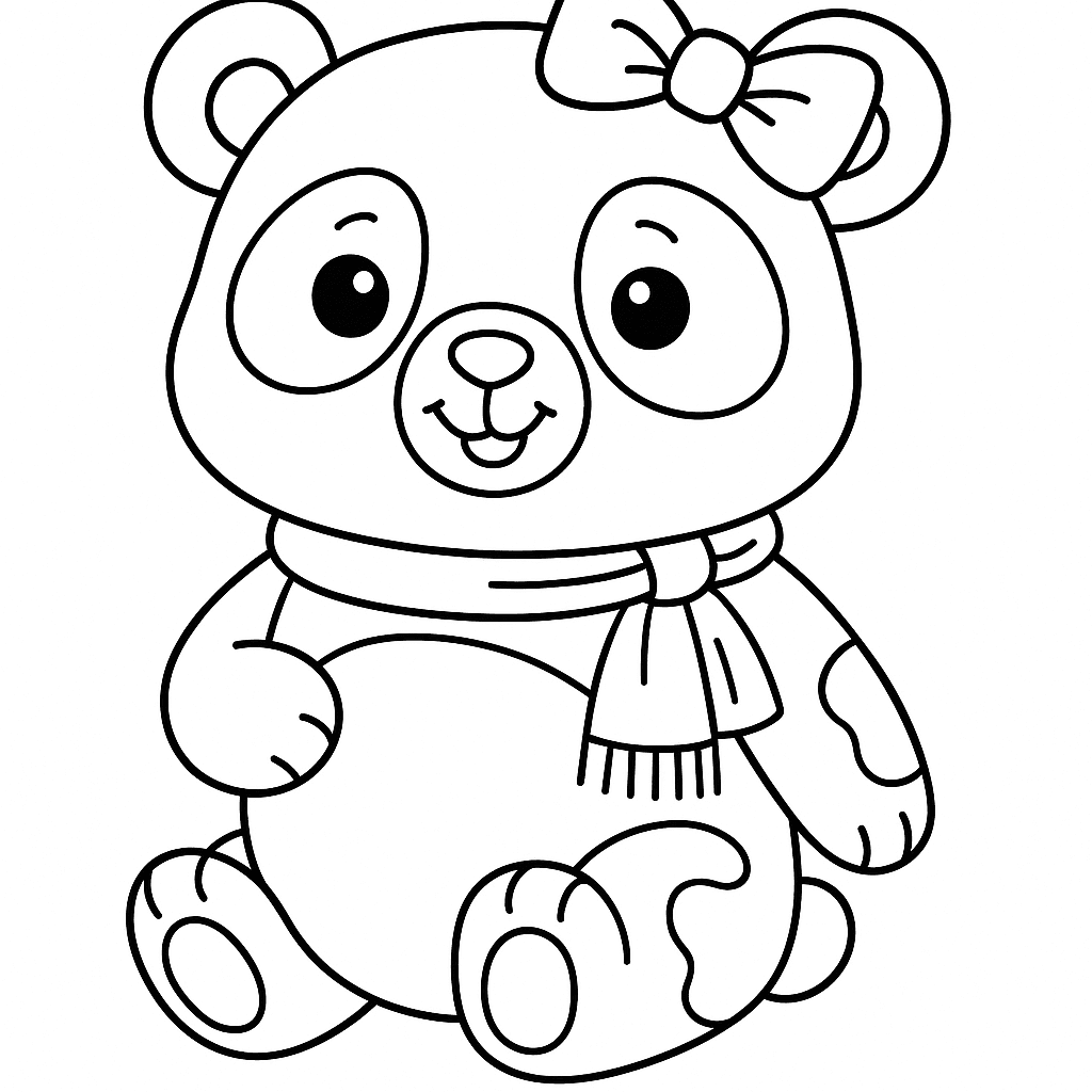 Black and white coloring page of happy and friendly panda