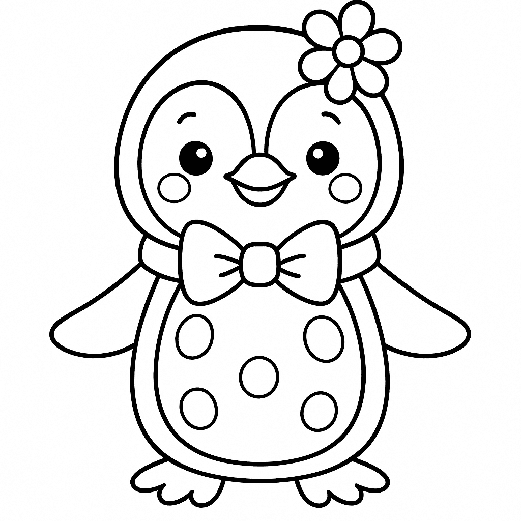 Black and white coloring page of happy and friendly penguin
