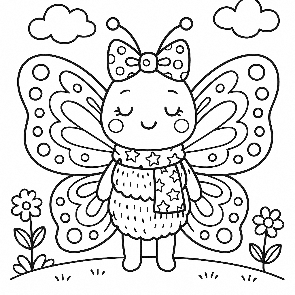 Black and white coloring page of calm and peaceful butterfly
