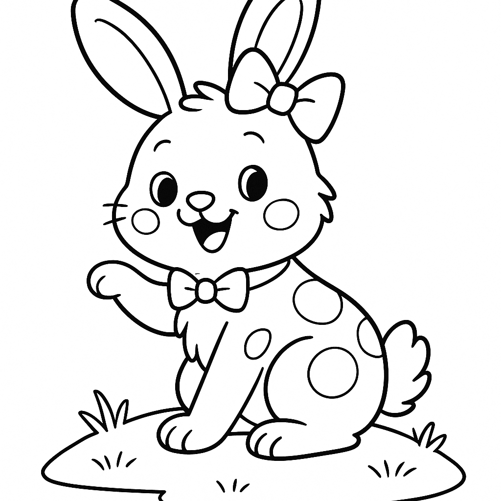 Black and white coloring page of playful and silly bunny rabbit