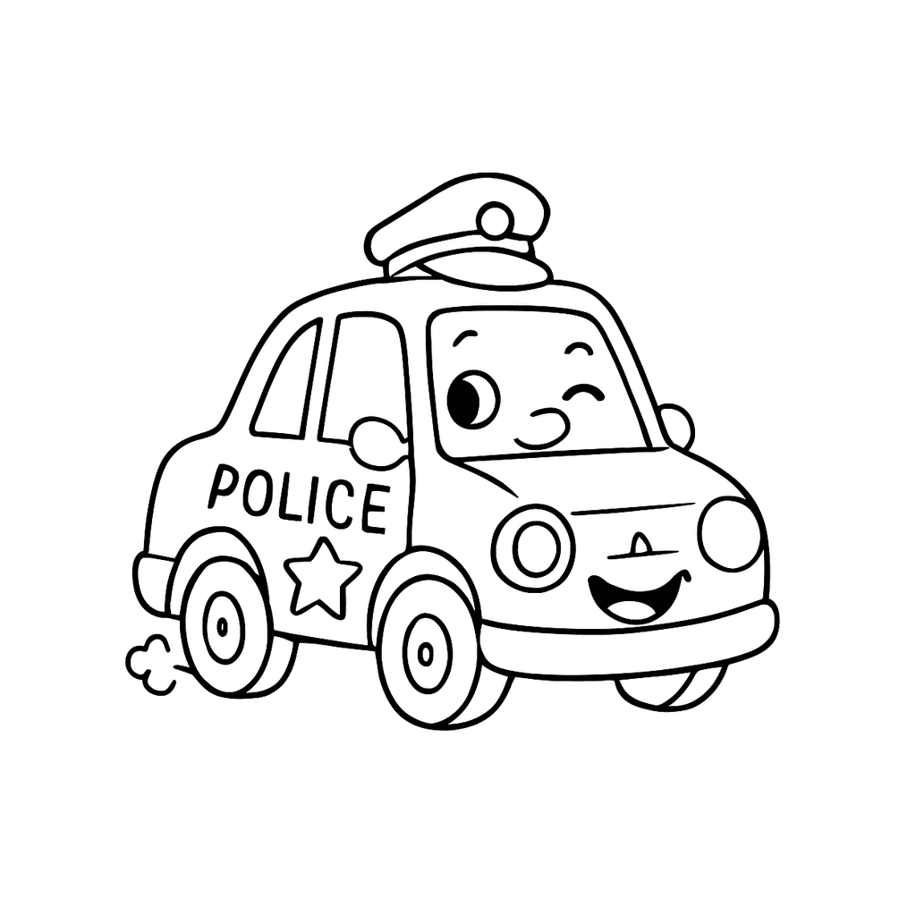 Black and white coloring page of police car