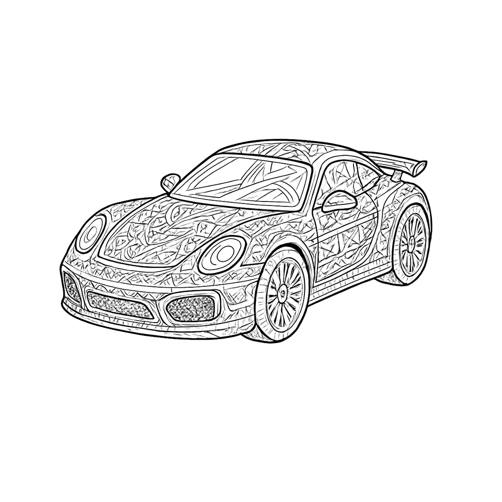 Black and white coloring page of sports car