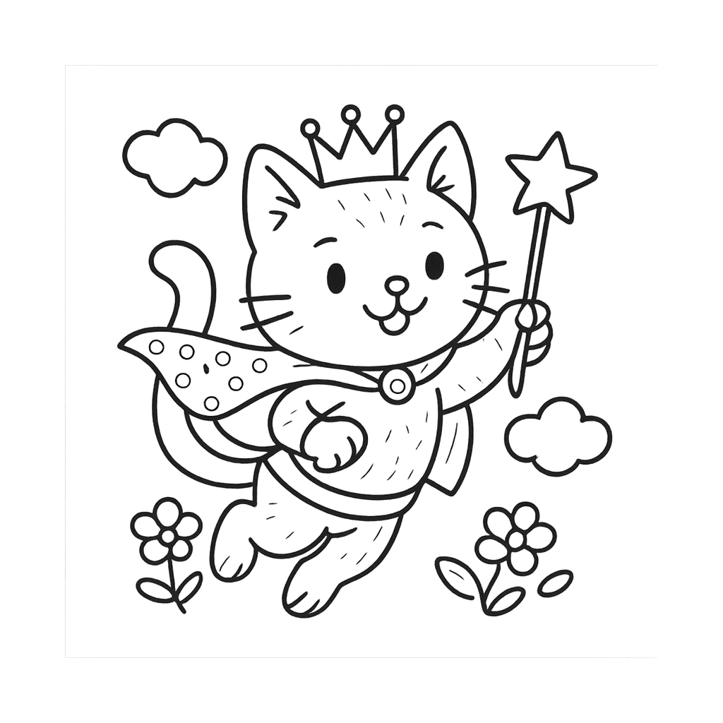 Black and white coloring page of flying hero