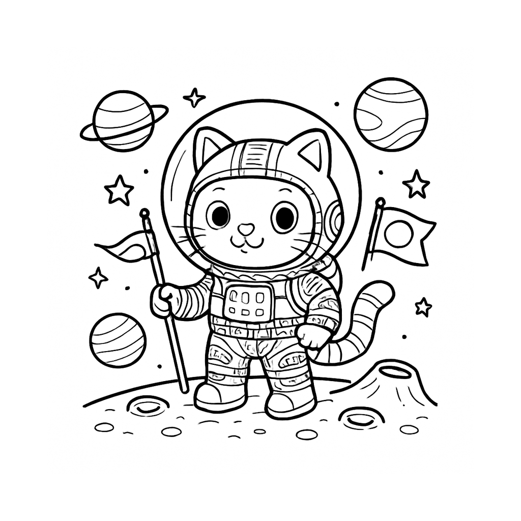 Black and white coloring page of astronaut