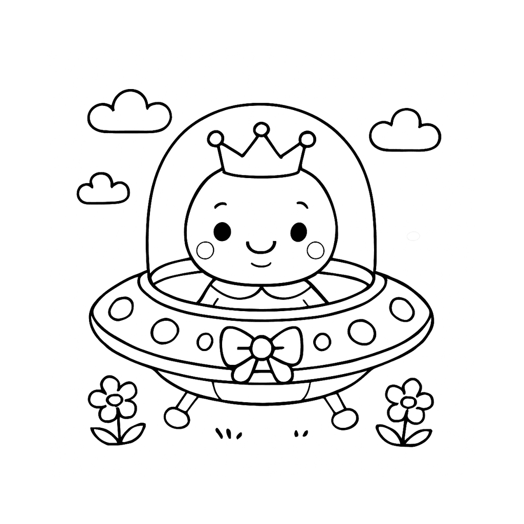 Black and white coloring page of ufo flying saucer