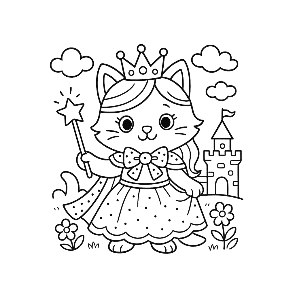 Black and white coloring page of castle princess