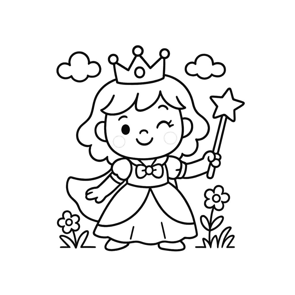 Black and white coloring page of adventure princess