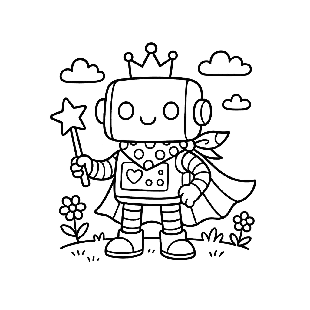 Black and white coloring page of helper robot
