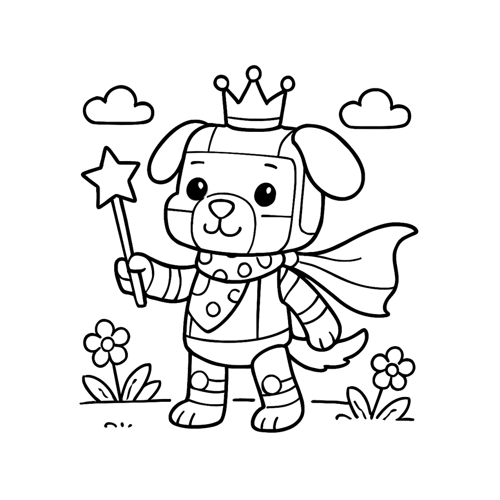 Black and white coloring page of robot dog companion