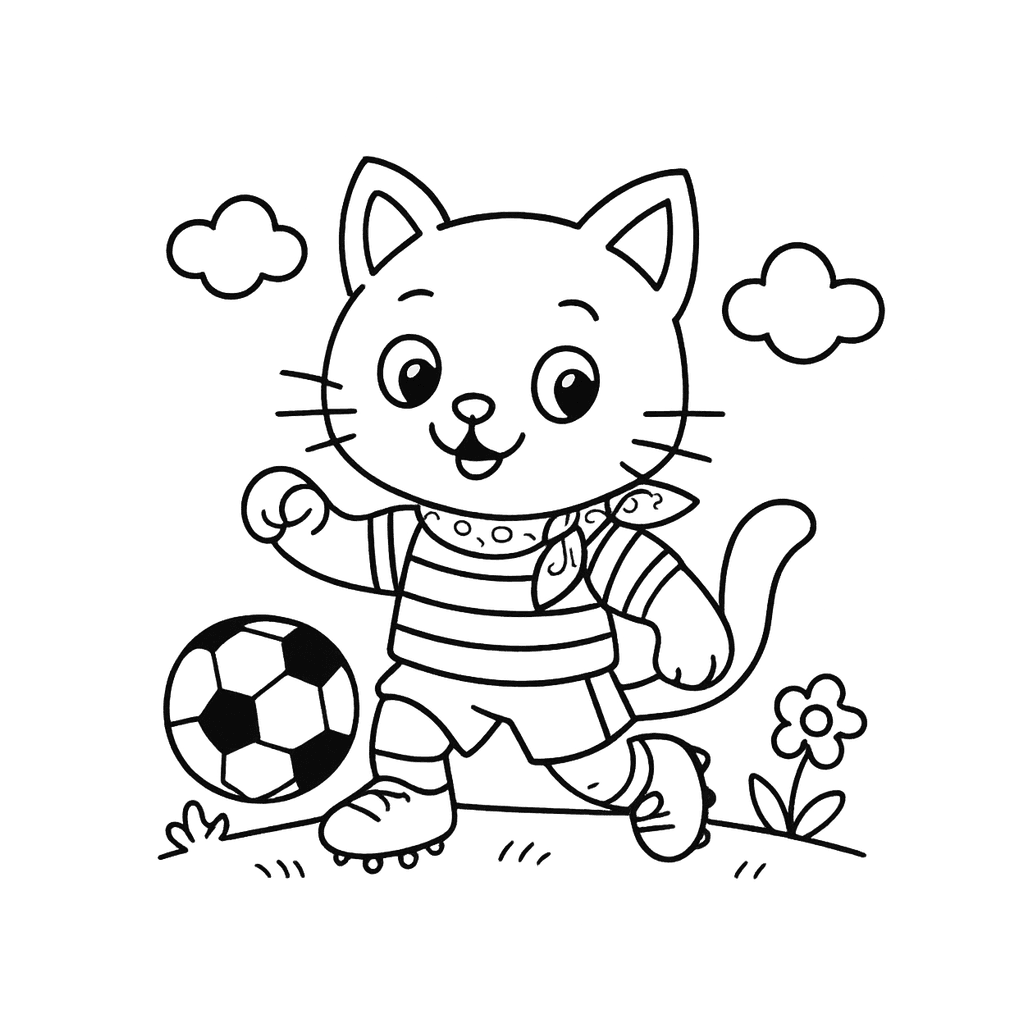 Black and white coloring page of soccer player