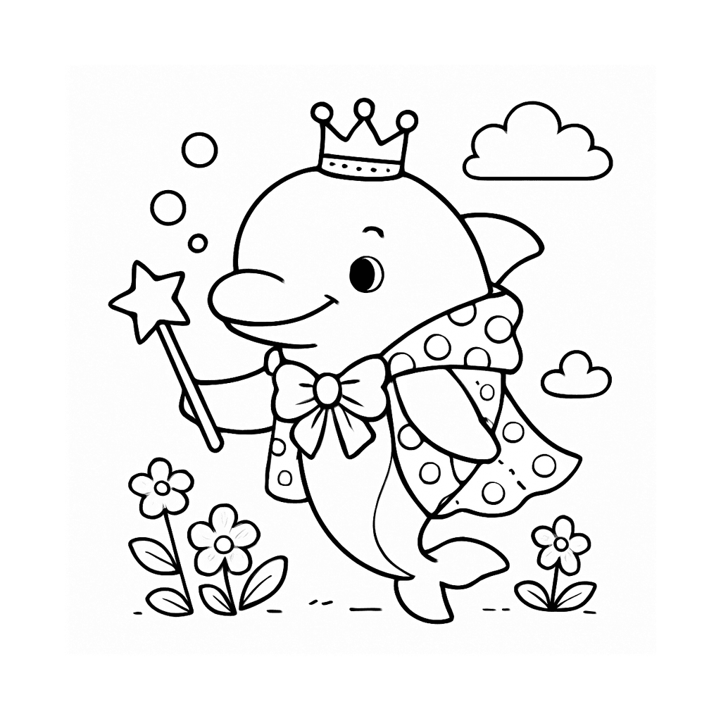 Black and white coloring page of dolphin